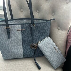 Michael Kors Two-Tone Blue and Gray Tote with Wallet